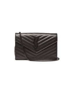 Saint Laurent Chain-strap YSL-plaque grained-leather wallet