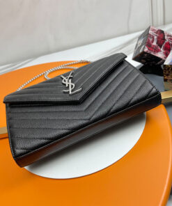 YSL classic cassandre chain wallet in grain de poudre leather